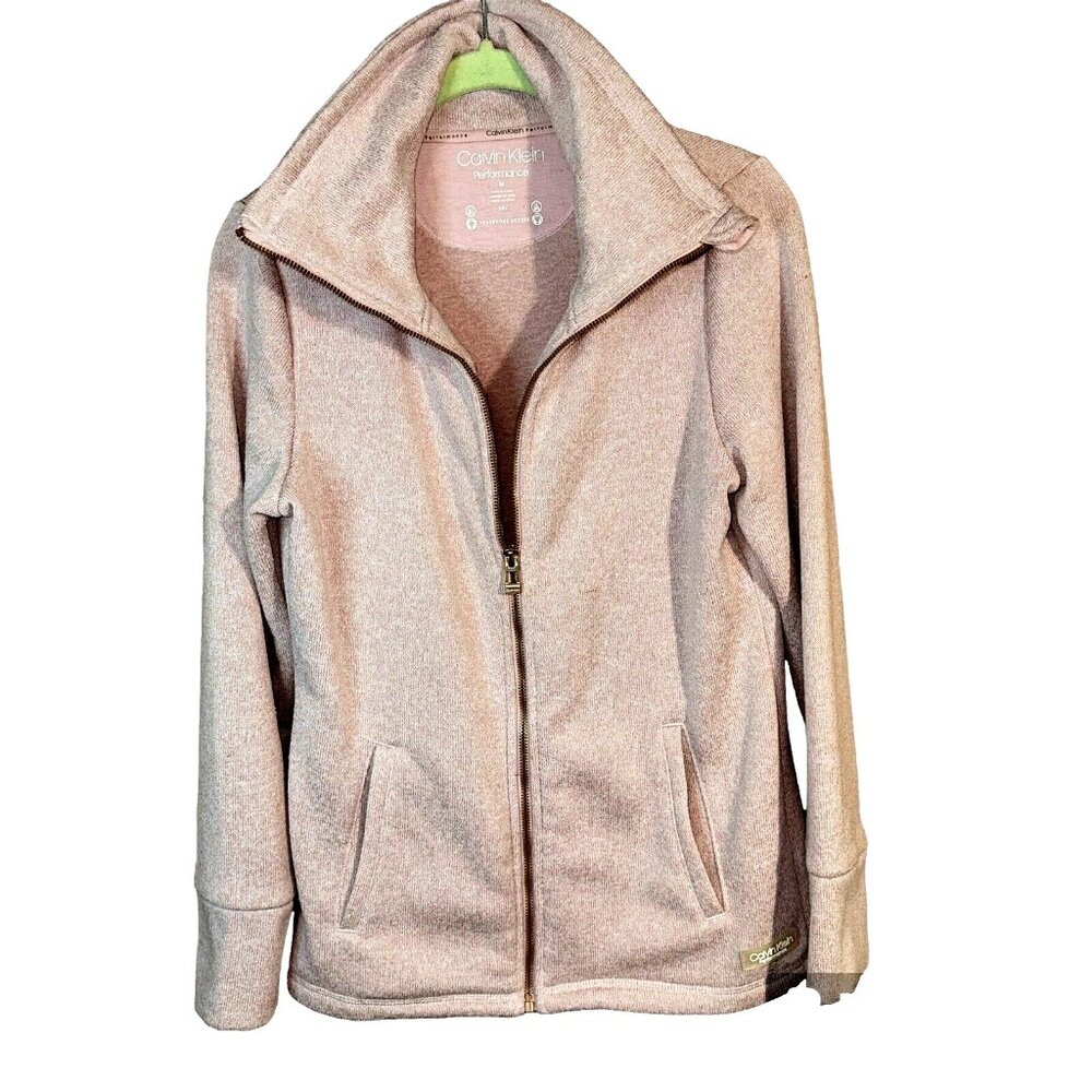 Calvin Klein Tech Fleece Jacket Pink M Pockets Athleisure Full Zip Quiet Luxury